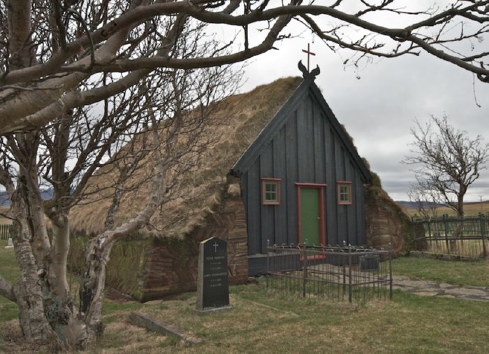 green roofed house